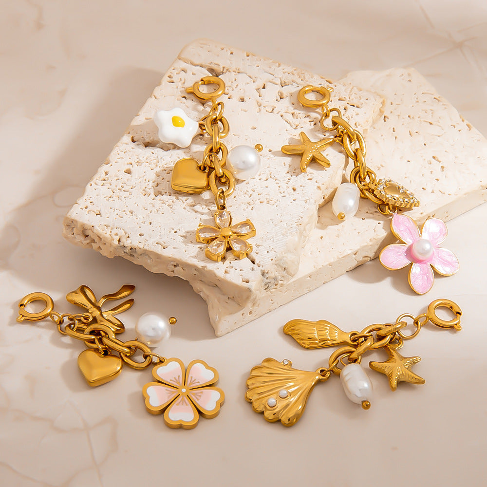 Stainless Steel Bikini Clips with Flower Pearl Pendant DIY Jewelry