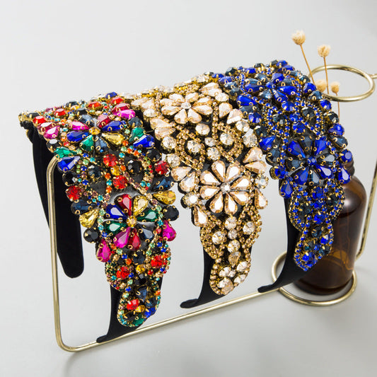 Baroque Vintage Wide Headband Colorful Glass Rhinestone Hair Accessory