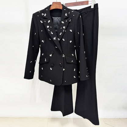 Fashionable Embellished Blazer Pantsuit With Long Sleeves