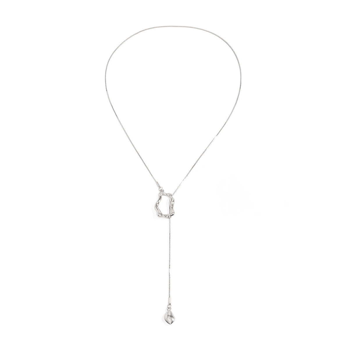 Trendy Irregular Hollow Pendant Long Necklace Geometric Zinc Alloy Chain