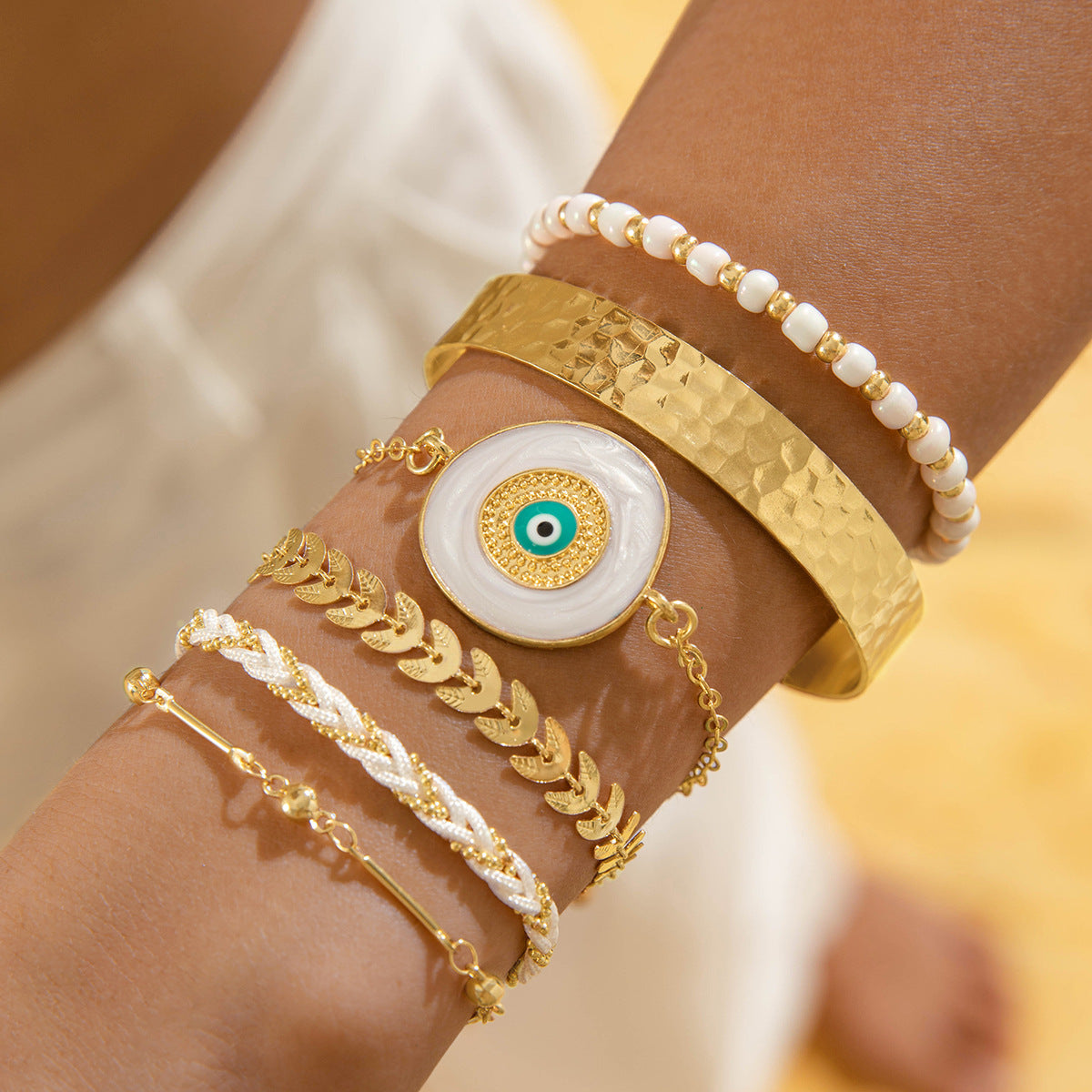 Bohemian Evil Eye Bracelets Set With Rhinestones