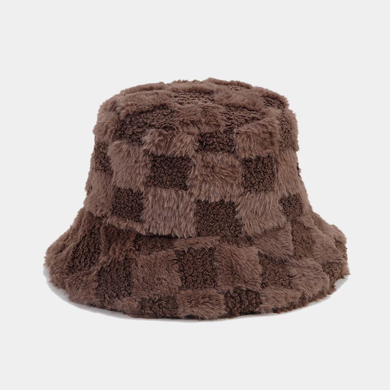 Winter Fuzzy Trendy Plaid Thick Warm Bucket Hat