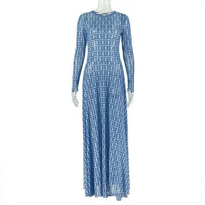 Summer Casual A-Line Dress With Print And Long Sleeves