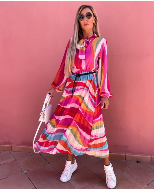 Holiday Long-Sleeved Print Maxi Dress