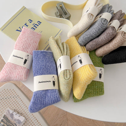 Vintage Thicken Warm Wool Solid Crew Socks