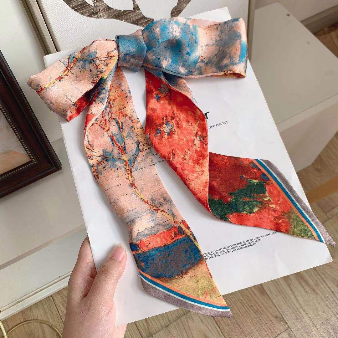 Silk Scarf Long Silk Scarf Braided Hair Tied Bag With Gift Spinning Literature And Art