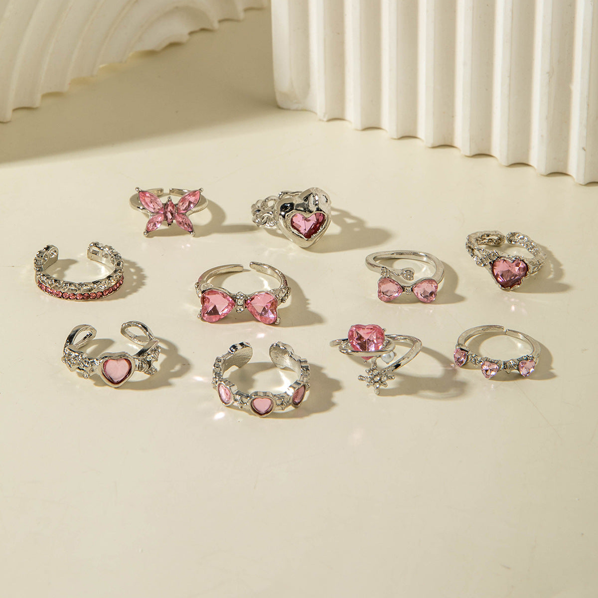 Heart-Shaped Gemstone Ring Set Trendy Elegant Fashion