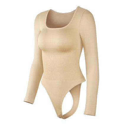 Seamless Bodycon Square Neck Button Dress