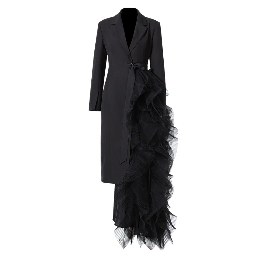 Asymmetrical Suit Dress With Tulle Details Elegant Maxi Coat