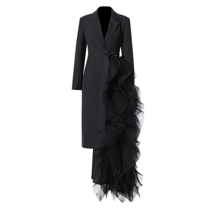 Asymmetrical Suit Dress With Tulle Details Elegant Maxi Coat