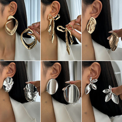Geometric Bowknot Stud Earrings Metal Floral Design Jewelry