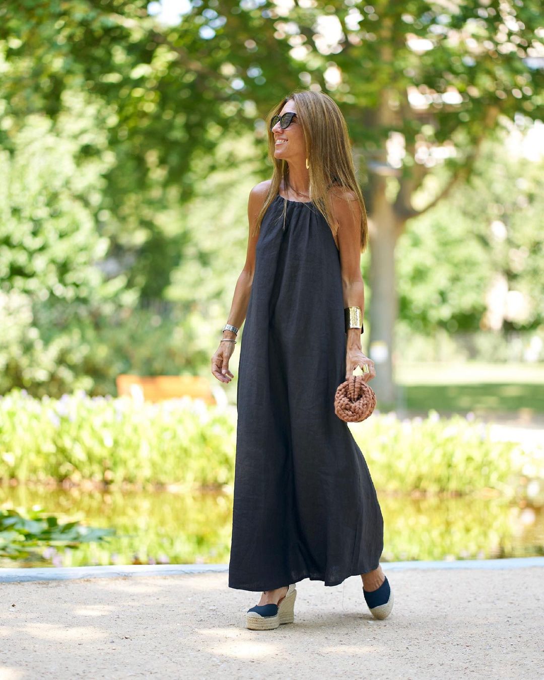 A Halterneck Slit Cotton And Linen Casual Holiday Dress