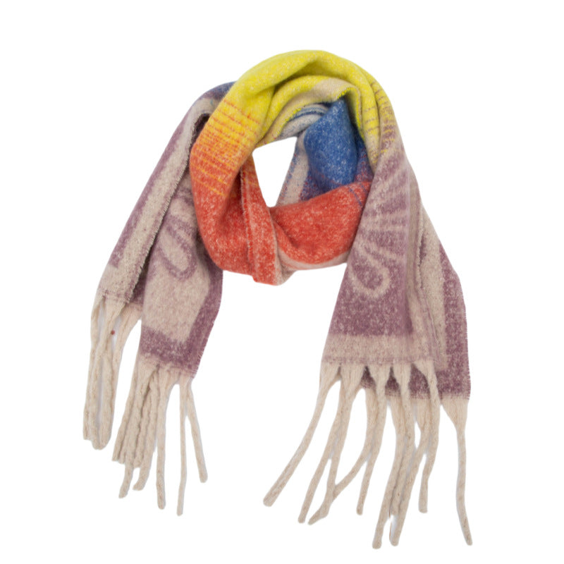 Scarvii - Tassel Scarf with Big Flower Jacquard Scarf