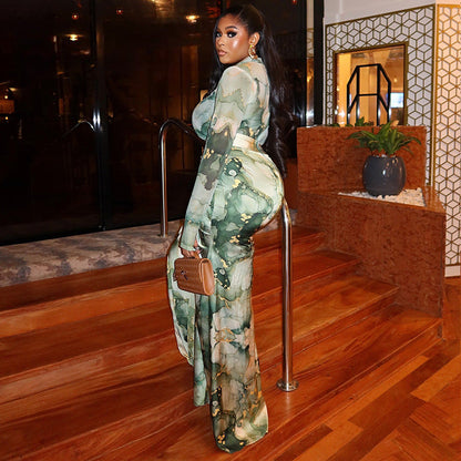 Floral Print Wrap Dress Set Elegant Casual Two-Piece Outfit