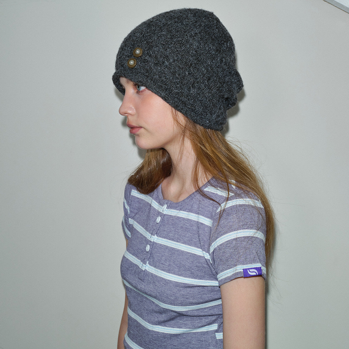 Trendy Knitted Beanie Hat with Unique Buttons