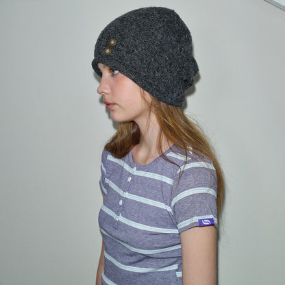 Trendy Knitted Beanie Hat with Unique Buttons