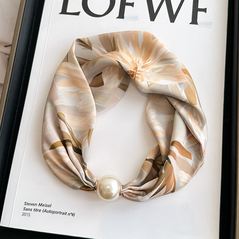 Elegant Print Large Pearl Silk Scarf