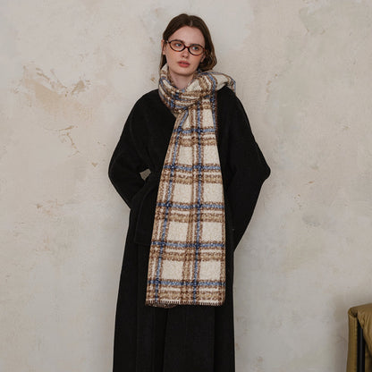 Plaid Color Block Teddy Fleece Soft Scarve