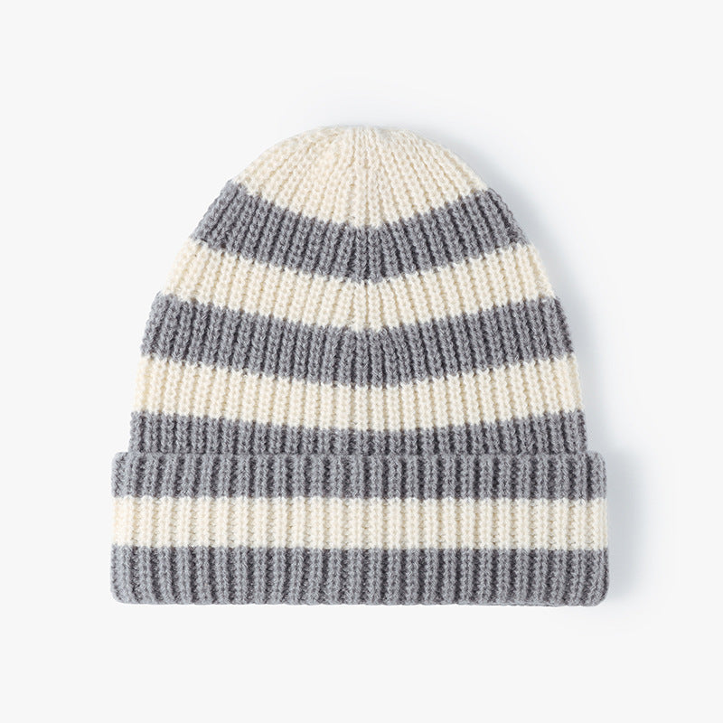 Trendy Striped Color Block Thicken Cuff Beanie