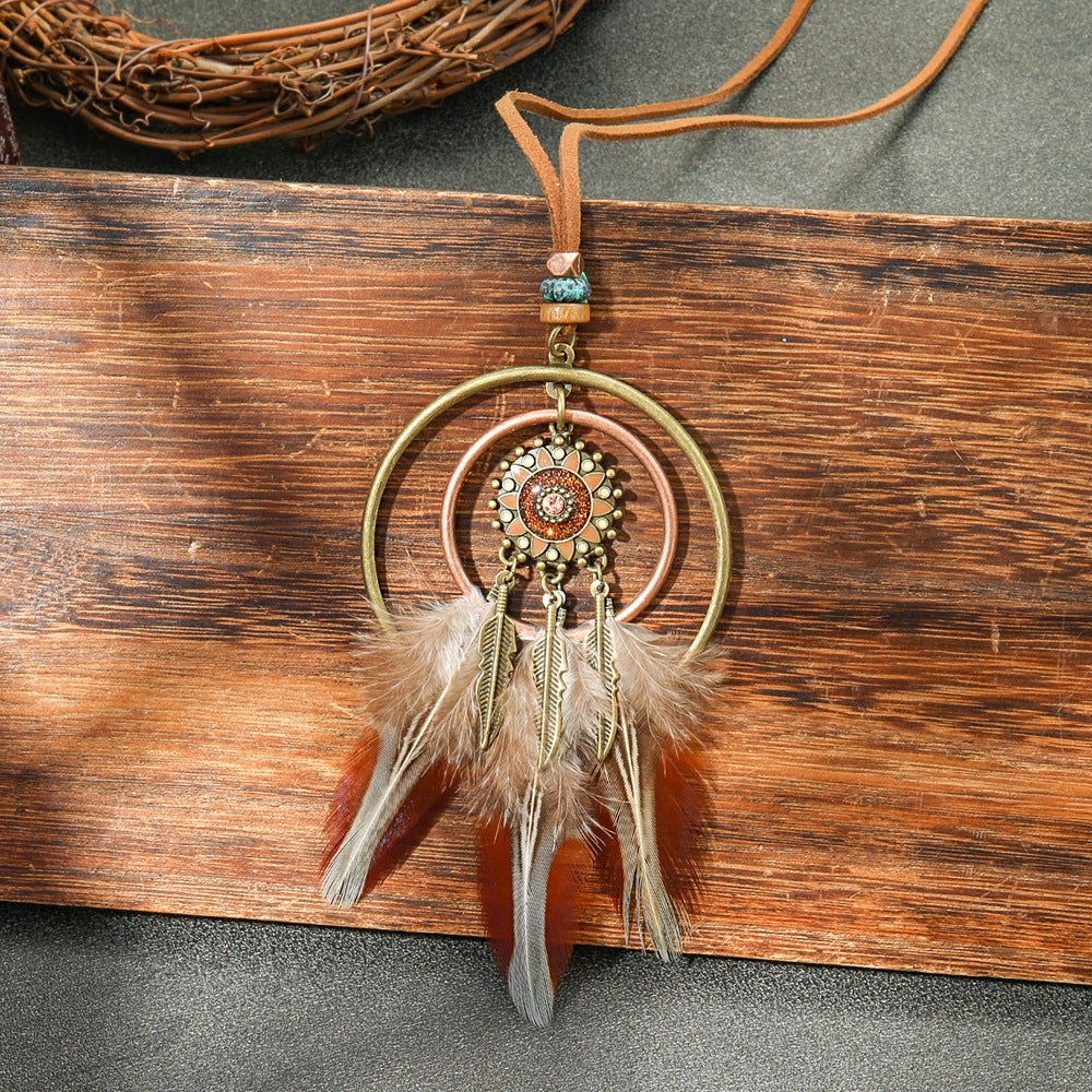 Colorful Feather Pendant Necklace Bohemian Style Butterfly Jewelry