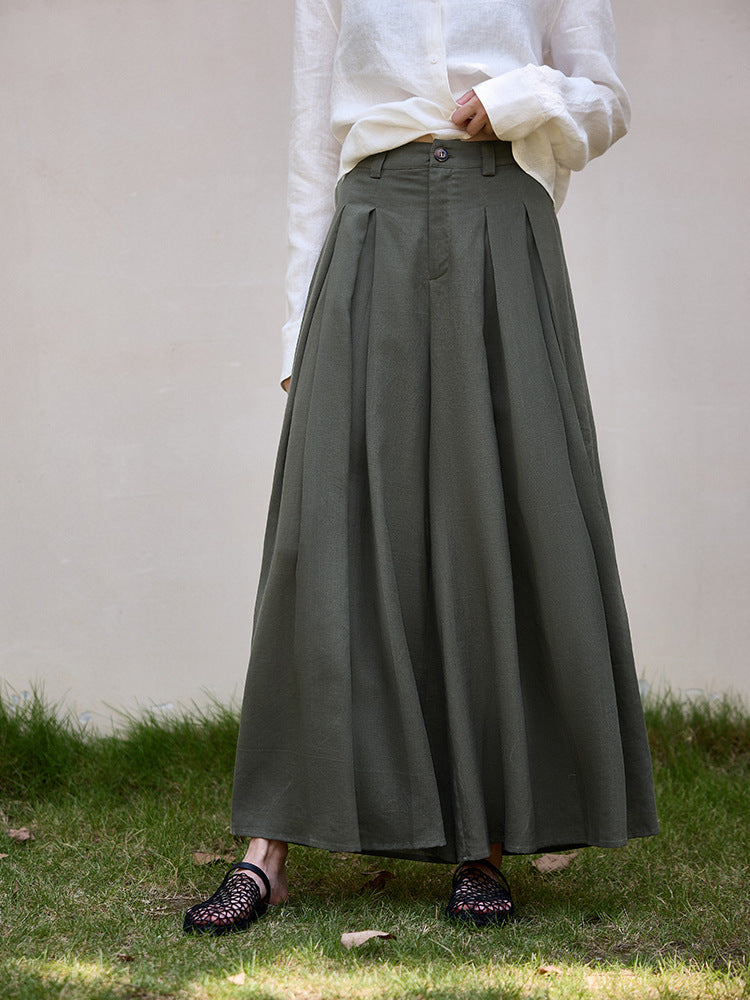 High-Waisted Pleated Skirt Pants Elegant Casual A-Line Trousers
