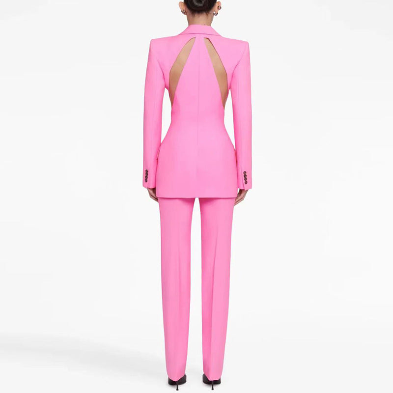 Sheer Mesh Panel Blazer And Tapered Pants Set