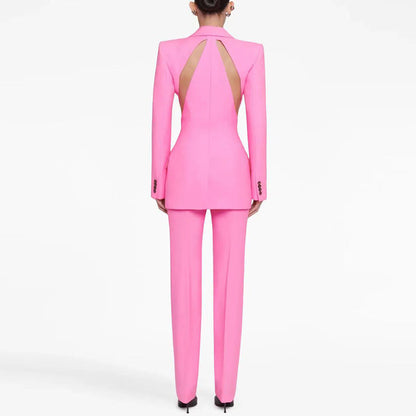 Sheer Mesh Panel Blazer And Tapered Pants Set