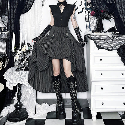 Gothic Striped Maxi Skirt Casual Streetwear