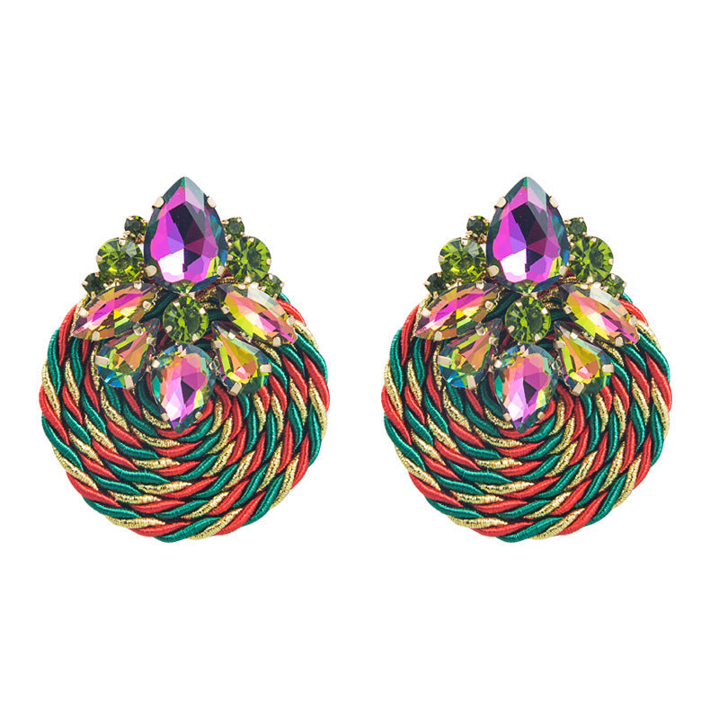 Geometric Rhinestone Glass Earrings Trendy Ins Style
