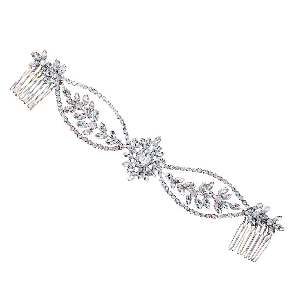 Double-Head Alloy Hair Comb With Rhinestones For Weddings