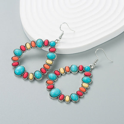 Geometric Turquoise Alloy Statement Earrings