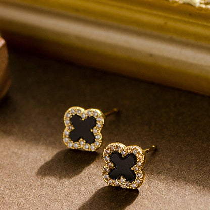 Charming Clover Stud Earrings Elegant Floral Design Silver Needle Earrings