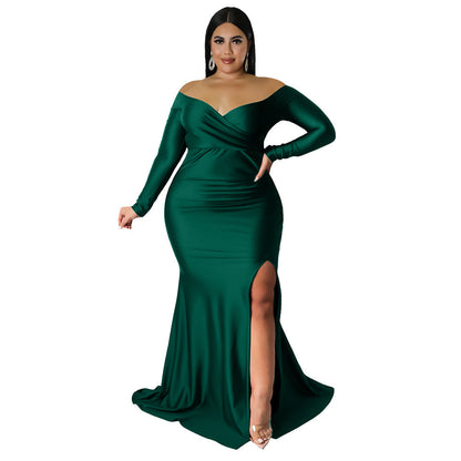 V-Neck Long Dress Elegant Solid Color Evening Dress