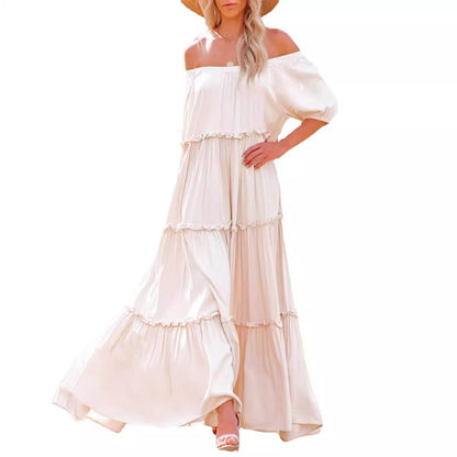 French Elegant Off-Shoulder Maxi Dress For Plus Size
