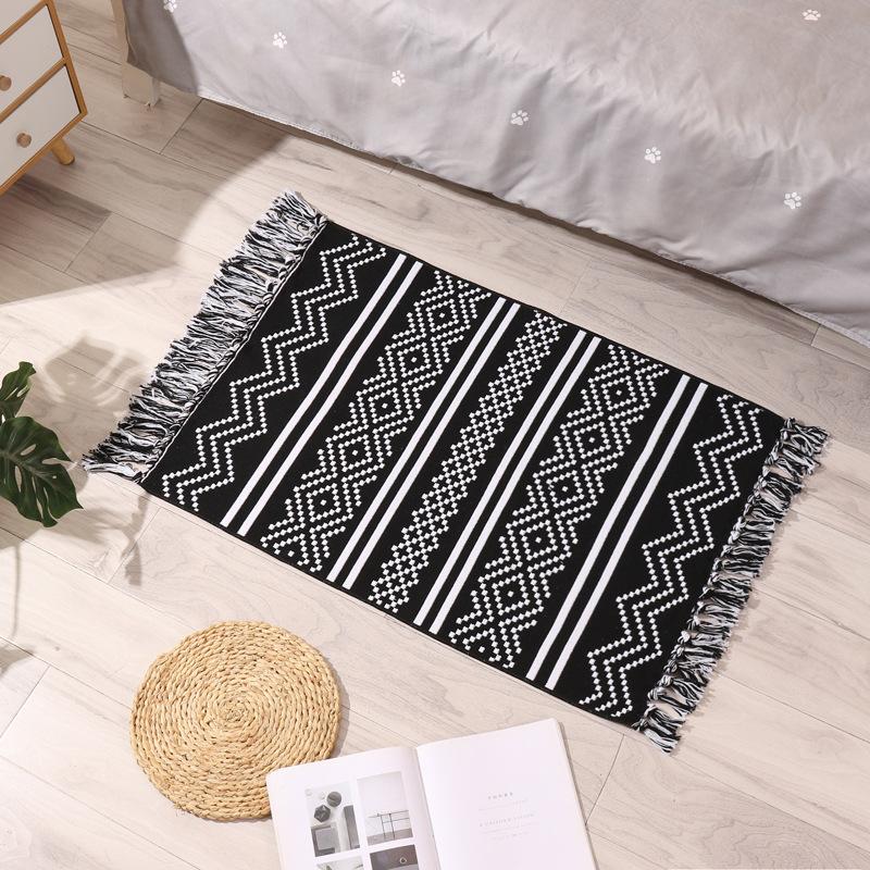 Nordic Style Cotton Tassel Woven Floor Mats Bedroom Bedside Mats Simple Modern Carpets