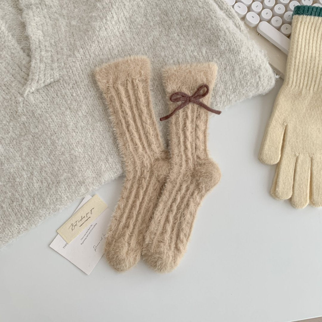 Fuzzy Soft Cable Knit Plush Crew Socks