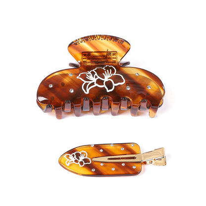 Flower Print Rhinestone Hair Claw Clips