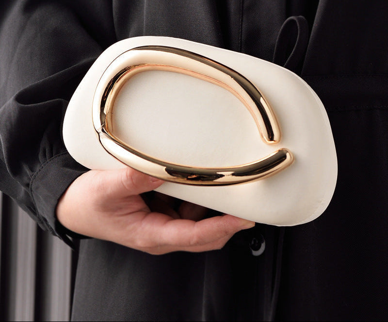 Retro PU Evening Clutch Bag With Gold Handle