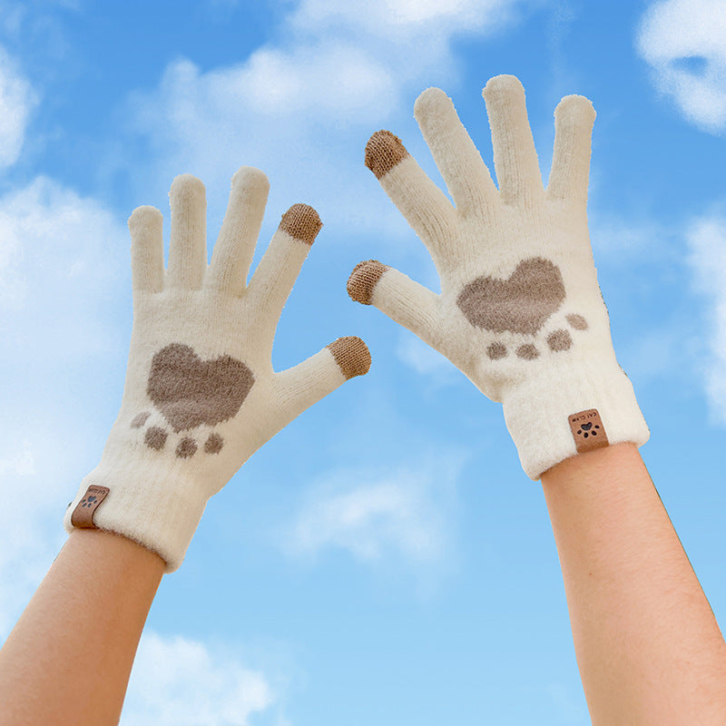 Cute Cat Paw Touchscreen Winter Gloves Warm Knitted Mittens