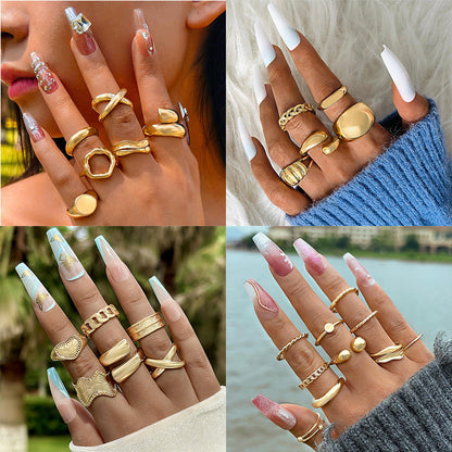 Trendy Vintage Statement Geometric Open Joint Ring Set