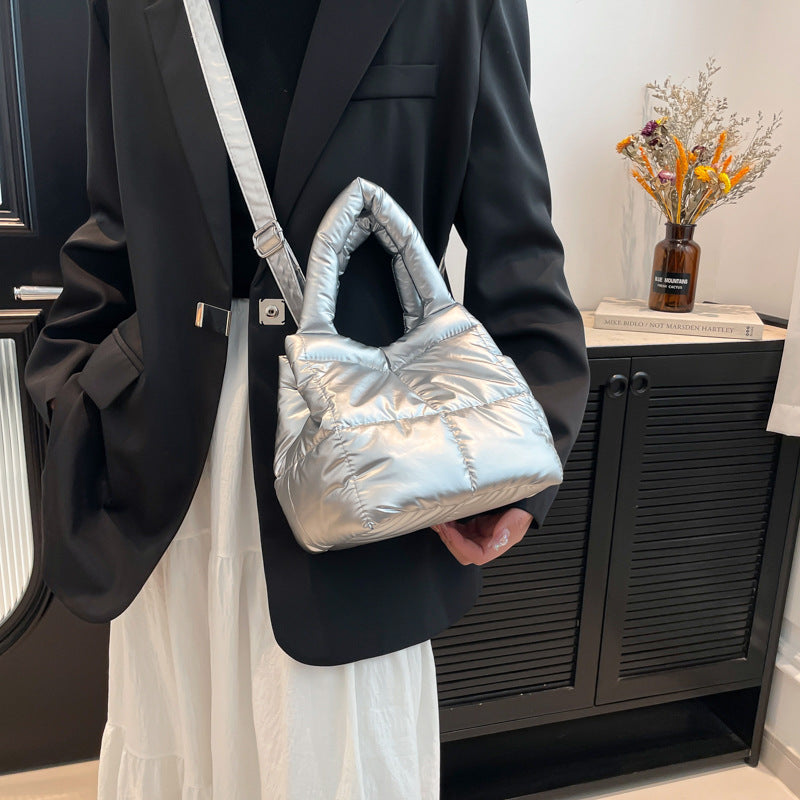 Trendy Nylon Bucket Bag Glossy Finish Casual Style