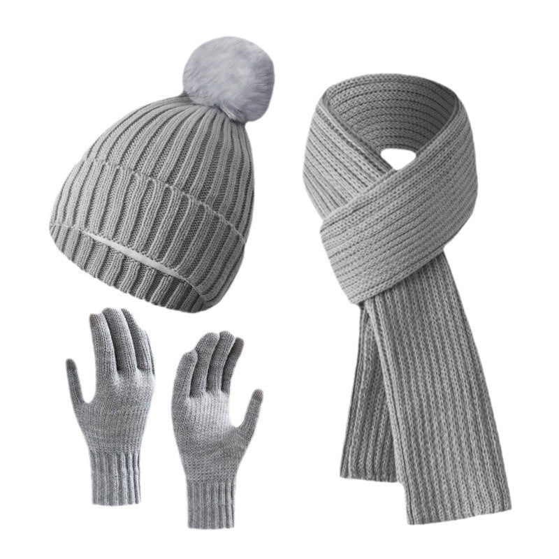 Warm Knitted Winter Hat, Scarf, And Gloves Set