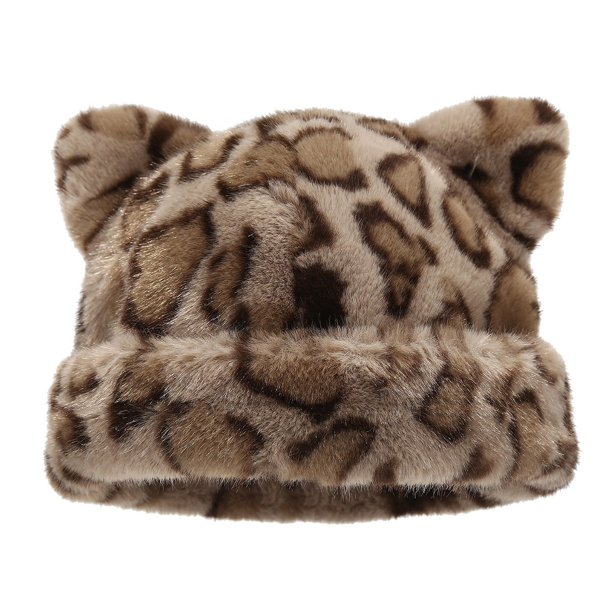 Retro Fluffy Leopard Cat Ears Warm Beanie Cap