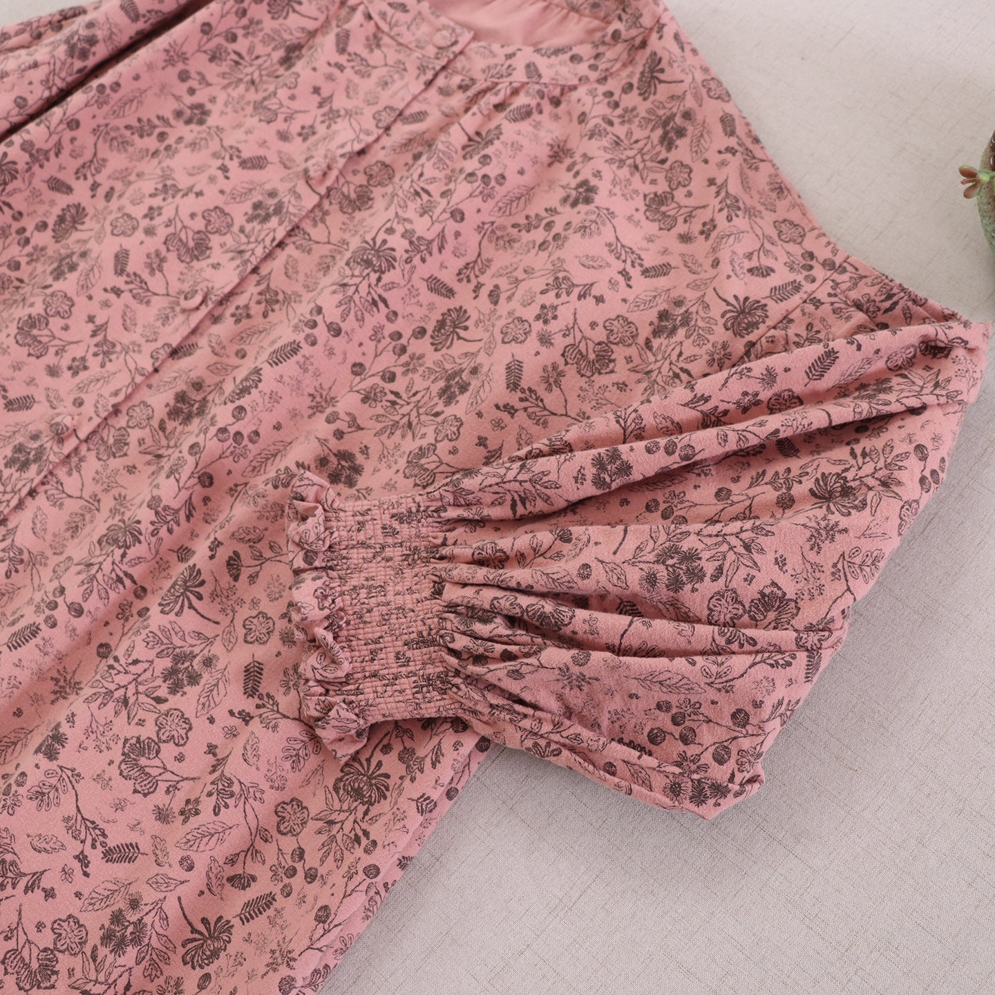 Vintage Floral Long Sleeve Dress With Puff Sleeves
