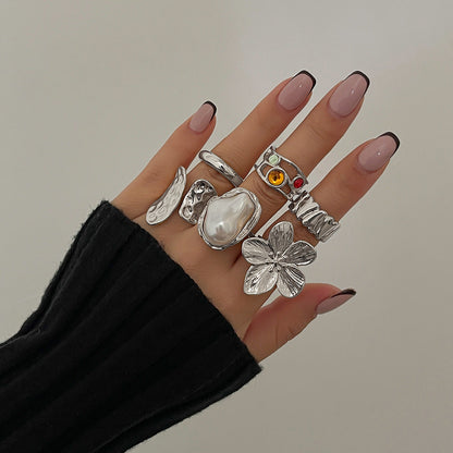 Baroque-Inspired Pearl And Gemstone Ring With Floral Design