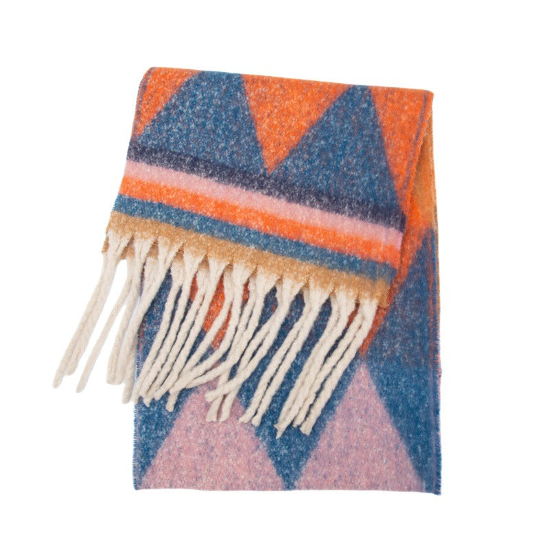 Winter Cozy Tassel Color Block Warm Scarf
