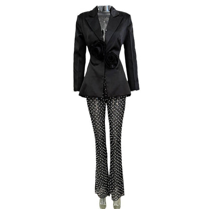 Embroidered Flower Suit Set Elegant Hollow Design