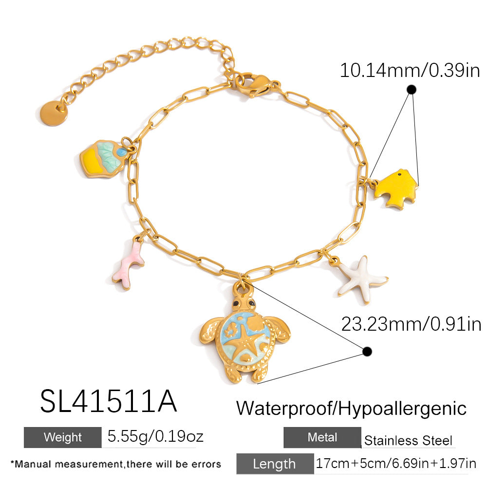 Stainless Steel Turtle Starfish Pendant Bracelet Fashionable Beach Jewelry