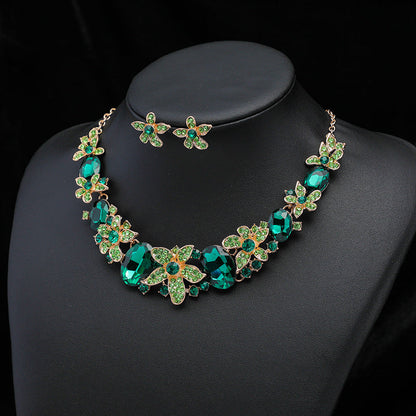 Exaggerated Vintage Gemstone Necklace and Earring Jewelry Set
