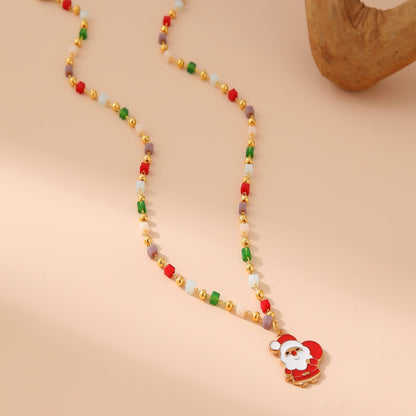 Christmas Tree Santa Claus Pendant Necklace